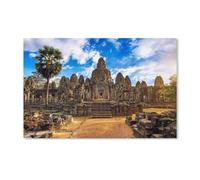 YYHMKBYY 5D Plein Diamant Diamant Peinture,Visages de Pierre Antiques au Coucher du Soleil du Temple du Bayon, Angkor Wat,DIY Rond Résine Broderie Point De Croix Décoration de La Maison(50x60cm)-A97