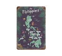 YYHMKBYY Carte des Philippines étain signe Plaque en métal Art suspendu fer peinture rétro maison cuisine jardin Garage mur décor(20x30cm 8x12 inch-50