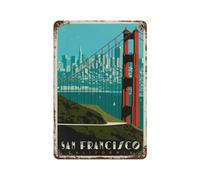 YYHMKBYY Décoration murale rétro en métal,San Francisco: Golden Gate Bridge Skyline,imprimée pour club, bar, café, salon, cuisine, garage, maison(15x30cm 6x12 inch-505