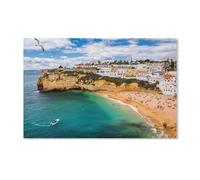 YYHMKBYY Diamond Painting Point De Croix Diamant Broderie,Village de pêcheurs de Carvoeiro avec Une Belle Plage, Algarve, Portugal,DIY 5D Diamant Rond Peinture Strass Mosaïque Décoration(30x40cm)-A35