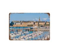 YYHMKBYY Métal Étain Signe，St Malo, Bretagne, France，Plaque Rétro Fer Signe Mural Mural Art Déco pour Salle Bain Restaurant Maison Cafés Bar Pub Déco Cadeau(30x40cm 12x16 inch-169