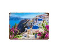YYHMKBYY Panneau Métal Vintage，Santorin, Grèce，Fer Plaque Peinture Rétro Décoration Murale Art Mural à Suspendre pour Jardin Cour Maison Café Extérieur Club Bar(15x30cm 6x12 inch-208