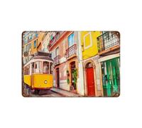 YYHMKBYY Plaque en métal rétro，Célèbre Tramway Ancien dans la Rue à Lisbonne, Portugal，pour décoration de maison, cuisine, bar, café, club, cave - Décoration murale vintage(30x40cm 12x16 inch-612