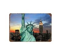 YYHMKBYY Plaque en métal rétro，La Statue de la Liberté et Le Skyline de New York City，pour décoration de maison, cuisine, bar, café, club, cave - Décoration murale vintage(20x30cm 8x12 inch-52