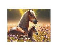 YYHMKBYY，Puzzles 1000 Pièces，Jument Haflinger avec Son Poulain，Affiche Mur Art pour Cadeaux Adultes Enfants Jeux Jouets Éducatifs（75x50cm）-AF5