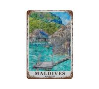 YYHMKBYY Vintage Cityscape Plaque Maldives Peinture à l'huile Vintage Tin Sign Home Office Cuisine Pub Club Café Bar Ferme Restaurant Collection Décoration murale en métal(20x30cm 8x12 inch-396