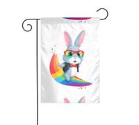 YYHWHJDE Aviator Rabbit Over the Rainbow Pattern Garden Flag Pole Outdoor Courtyard Decoration Double-face 30,5 x 45,7 cm