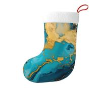 Yyhwhjde Azurite Chaussettes décoratives de Noël pour remplir de petits cadeaux tels que des bonbons et des petits jouets Bleu sarcelle et feuille d'or