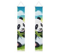 YYHWHJDE Bannière de porche avec deux imprimés pandas heureux - Robuste, durable, lavable et réutilisable, décoration de remise de diplôme pour fêtes, cérémonies, portes d'entrée