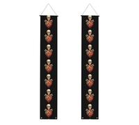 YYHWHJDE Bannière de porche avec impression tête de mort et cœur - Robuste, durable, lavable et réutilisable, décoration de remise de diplôme pour fêtes, cérémonies, portes d'entrée