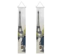 YYHWHJDE Bannière de porche de remise de diplôme avec impression de la Tour Eiffel de Paris Street Scene - Robuste, durable, lavable et réutilisable - Décoration de remise de diplôme 30,5 x 18
