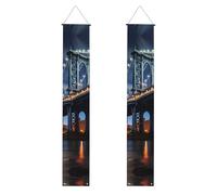 YYHWHJDE Bannière de porche de remise de diplôme New York Manhattan Bridge Night Prints - Robuste, durable, lavable et réutilisable, décoration de remise de diplôme pour fêtes, cérémonies, portes