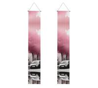 YYHWHJDE Bannière de porche Paris Street Tour Eiffel avec impression florale rose - Robuste, durable, lavable et réutilisable, décoration de remise de diplôme pour fêtes, cérémonies, portes d'entrée