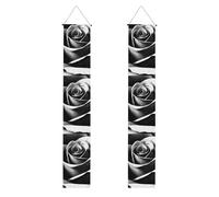 YYHWHJDE Bannière de porche pour remise de diplôme avec imprimés roses noires et blanches - Robuste, durable, lavable et réutilisable, décoration de remise de diplôme 30,5 x 180,3