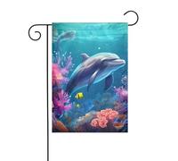 YYHWHJDE Beau monde sous-marin dauphins corail imprimé mât drapeau extérieur cour décoration mode 30,5 x 45,7 cm