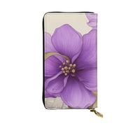 YYHWHJDE Beau portefeuille en cuir de qualité avec imprimé fleurs violettes pour filles et femmes 19 x 10,5 cm, Noir , Taille unique