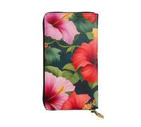 YYHWHJDE Beau portefeuille long en cuir de qualité avec impression de fleurs d'hibiscus conçu pour les filles et les femmes tendance 19 x 10,5 cm, Noir , Taille unique