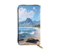 YYHWHJDE Beau portefeuille long en cuir de qualité avec impression de plage hawaïenne pour filles et femmes, élégant 19 x 10,5 cm, Noir , Taille unique