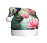 YYHWHJDE Beaux paons et lotus imprimés chapeau de Noël durable pour adulte pour Halloween, Noël, Nouvel An