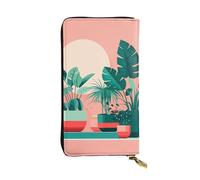 YYHWHJDE Belle pochette longue en cuir de qualité avec impression de plantes vertes en pot, conçue pour les filles et les femmes, élégante 19 x 10,5 cm, Noir , Taille unique