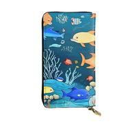 YYHWHJDE Blue Underwater World of Fish Portefeuille long en cuir de qualité pour filles et femmes 19 x 10,5 cm, Noir , Taille unique