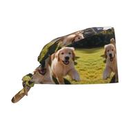 YYHWHJDE Bonnet de travail de nettoyage Golden Retriever Puppies - Chapeau de chef imprimé pour homme et femme - Réglable et respirant