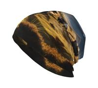 YYHWHJDE Bonnet tricoté tendance pour adulte Motif Le bétail sur la prairie Bonnet doux unisexe pour toutes les saisons Noir