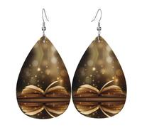 YYHWHJDE Book Under The Light Prints Boucles d'oreilles en cuir en forme de larme - Couches pendantes vibrantes pour femme, bijoux tendance légers pour les fêtes et le quotidien
