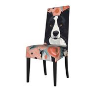 YYHWHJDE Border Collie Housse de protection pour chaise de salle à manger - Doux, confortable, infroissable, élastique, s'adapte à la plupart des chaises sans accoudoirs