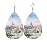 YYHWHJDE Boucles d'oreilles en cuir avec impression Tour Eiffel Paris en forme de goutte d'eau - Couvre-lit élégant pour les fêtes, superposition de couleurs vives, finition qui ne se décolore pas