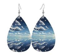 YYHWHJDE Boucles d'oreilles en cuir avec imprimé ciel bleu et nuages blancs en forme de goutte d'eau - Couvre-lit élégant pour fêtes, superposition de couleurs vives, finition qui ne se décolore pas