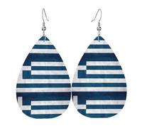 YYHWHJDE Boucles d'oreilles en cuir avec imprimé drapeau grec en forme de larme - Couches pendantes vibrantes pour femme, bijoux tendance légers pour les fêtes et au quotidien