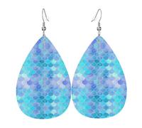 YYHWHJDE Boucles d'oreilles en cuir avec imprimé écailles de sirène dorées en forme de goutte d'eau - Couvre-lit élégant pour les fêtes, superposition de couleurs vives, finition qui ne se décolore
