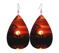 YYHWHJDE Boucles d'oreilles en cuir avec motif girafe au coucher de soleil naturel - Couches pendantes vibrantes pour femme, bijoux tendance légers pour les fêtes et au quotidien