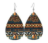 YYHWHJDE Boucles d'oreilles en cuir avec texture ethnique tribale africaine en forme de goutte d'eau - Couvre-lit élégant pour fêtes, superposition de couleurs vives, finition qui ne se décolore pas