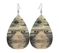 YYHWHJDE Boucles d'oreilles en cuir en forme de larme avec imprimé Coastal Pier - Couches pendantes vibrantes pour femme, bijoux tendance légers pour les fêtes et au quotidien
