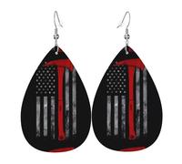 YYHWHJDE Boucles d'oreilles en cuir en forme de larme avec motif de hache de pompier rouge - Bijoux tendance légers pour les fêtes et le quotidien