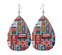 YYHWHJDE Boucles d'oreilles en cuir en forme de larme imprimées de symboles de l'Angleterre - Couches pendantes vibrantes pour femme, bijoux tendance légers pour les fêtes et au quotidien