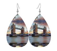 YYHWHJDE Boucles d'oreilles historiques en cuir avec motif « Old Tower Bridge London » en forme de goutte d'eau - Couvre-lit élégant pour fêtes, superposition de couleurs vives, finition qui ne se