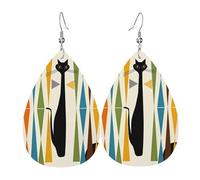 YYHWHJDE Boucles d'oreilles modernes en cuir avec imprimé chat du milieu du siècle - Couches pendantes vibrantes pour femme, bijoux tendance légers pour les fêtes et au quotidien