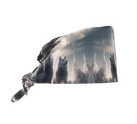 YYHWHJDE Bouffant Bonnet médical réglable Motif loups pleine lune impression 3D Noir
