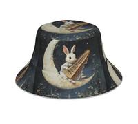 YYHWHJDE Bunny Playing The Piano Pattern Reflective Bucket Hat Hommes et Femmes Casual Outdoor Noir