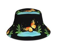 YYHWHJDE Butterfly in The Pond Picture Chapeau cloche réfléchissant léger, respirant et pliable pour homme et femme Noir
