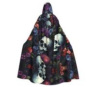 YYHWHJDE Cape à capuche horrible avec motif crânes et fleurs pour Halloween, sans fermeture éclair, confortable pour les fêtes costumées