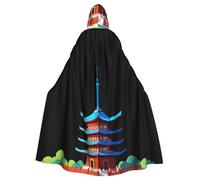 YYHWHJDE Cape à capuche imprimée pagode colorée pour adulte sans fermeture éclair, confortable et durable pour les jeux de rôle