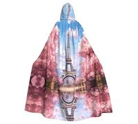 YYHWHJDE Cape à capuche Paris Street Tour Eiffel rose imprimé floral Halloween adulte pour fêtes et costumes