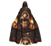YYHWHJDE Cape à capuche pour adulte avec imprimé petit hérisson buvant du café pour Halloween pour fêtes et costumes