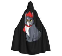 YYHWHJDE Cape à capuche pour adulte avec motif chat gris avec chapeau rouge, grande cape à capuche avec nœud papillon, sans fermeture éclair
