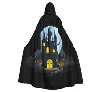 YYHWHJDE Cape à capuche pour adulte avec motif château chauve-souris pour Halloween, cosplay, scène, bal masqué, danse, Comic Con