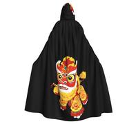 YYHWHJDE Cape à capuche pour adulte avec motif de danse du lion avec une longue histoire pour jeux de rôle, costumes de scène, fêtes facile d'entretien